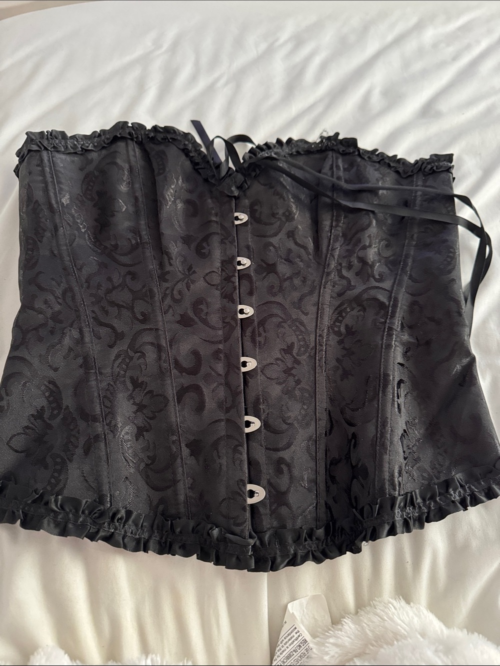 SHEIN Black Brocade Lace-Up Corset Top